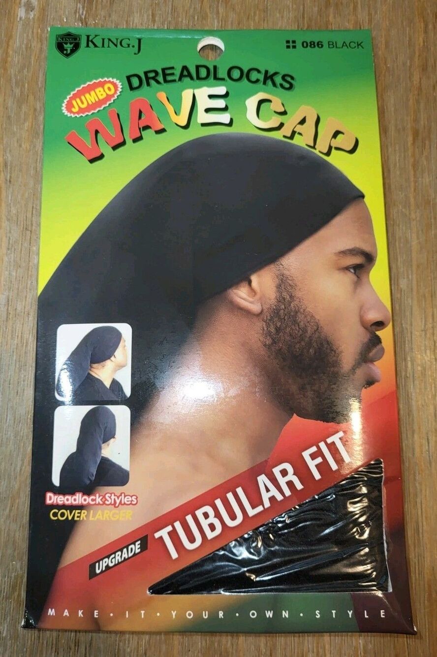 King J Jumbo Dreadlocks Wave Cap Tubular Fit Spandex Cap Black Loc Cover 086